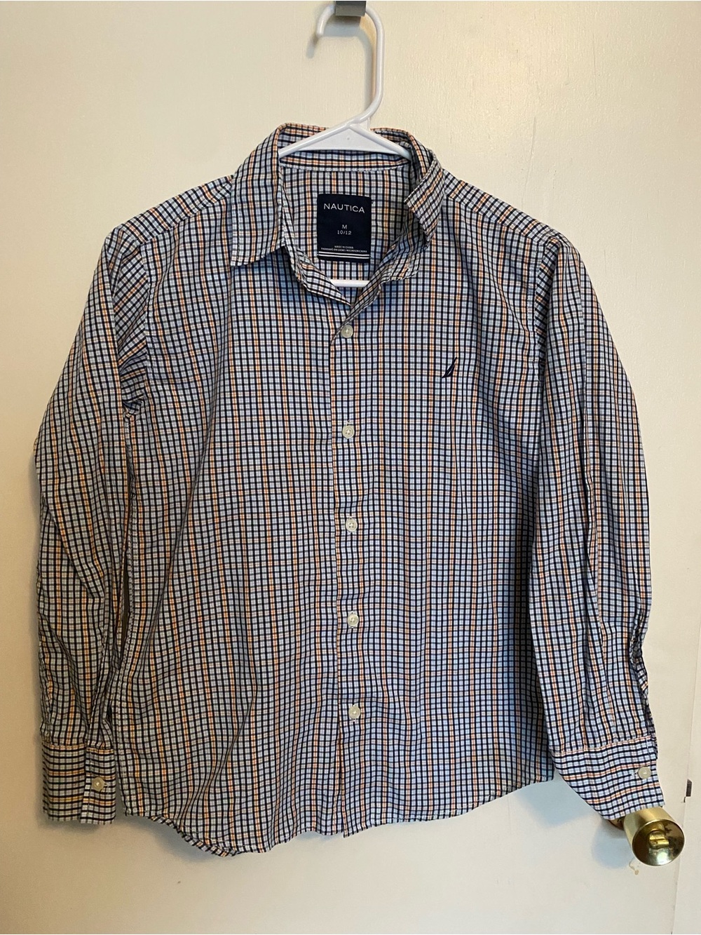 Nautica Boys Navy, White & Orange Checkered Button-Down Shirt